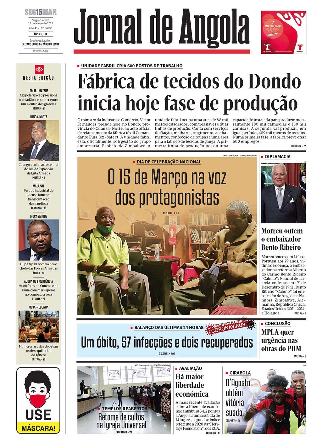 Jornal De Angola Segunda 15 De Março De 2021 
