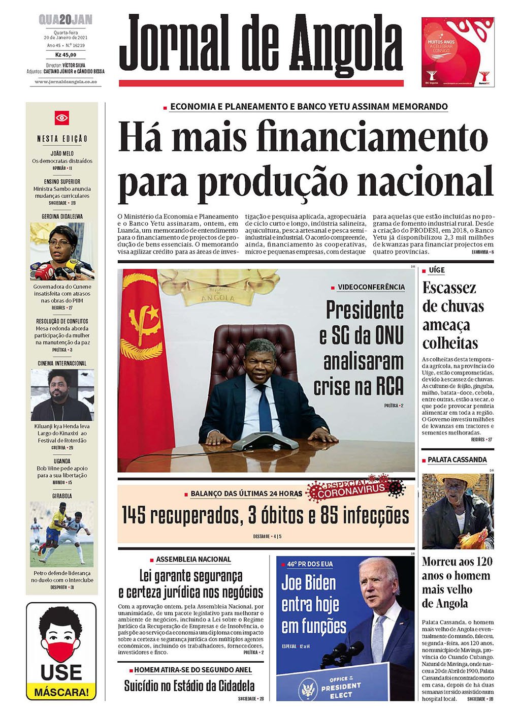 Jornal De Angola Quarta 20 De Janeiro De 2021 