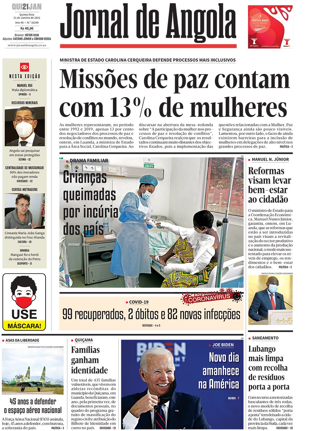 Jornal De Angola Quinta 21 De Janeiro De 2021 