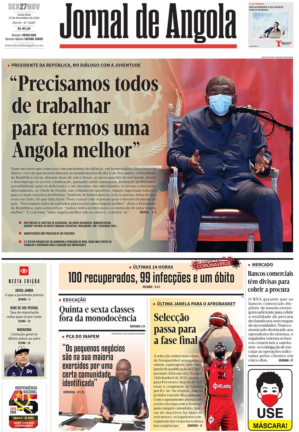Jornal De Angola Sexta 27 De Novembro De 2020 