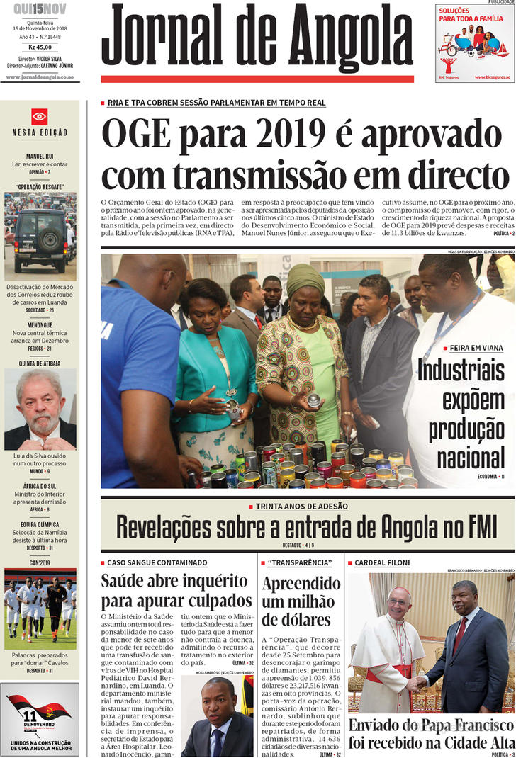 Jornal De Angola Quinta 15 De Novembro De 2018 