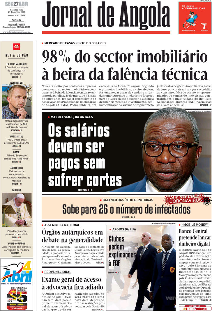 Jornal De Angola Segunda 27 De Abril De 2020 