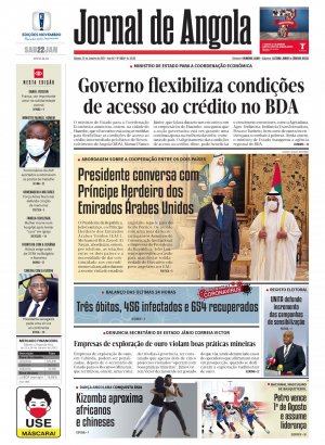 Capa do Jornal de Angola, Sábado, 22 de Janeiro de 2022