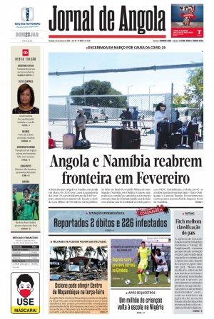 Capa do Jornal de Angola, Domingo, 23 de Janeiro de 2022