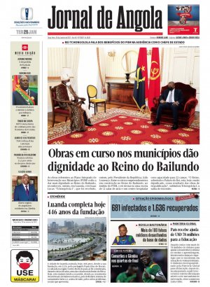 Capa do Jornal de Angola, Terça, 25 de Janeiro de 2022