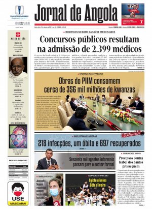 Capa do Jornal de Angola, Quinta, 27 de Janeiro de 2022