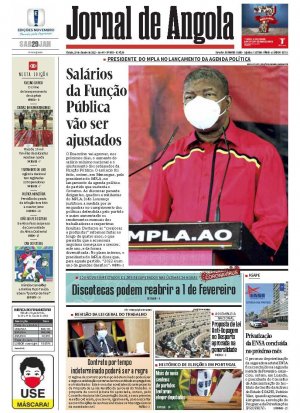 Capa do Jornal de Angola, Sábado, 29 de Janeiro de 2022