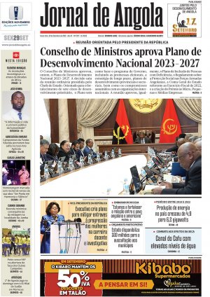 Capa do Jornal de Angola, Sexta, 29 de Setembro de 2023