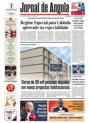 Capa do Jornal de Angola, Terça, 05 de Julho de 2022