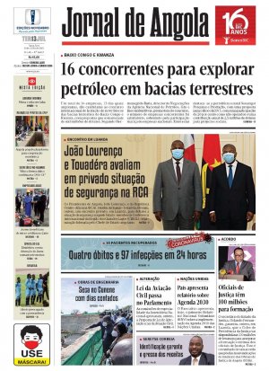 Capa da edição do dia do Jornal de Angola