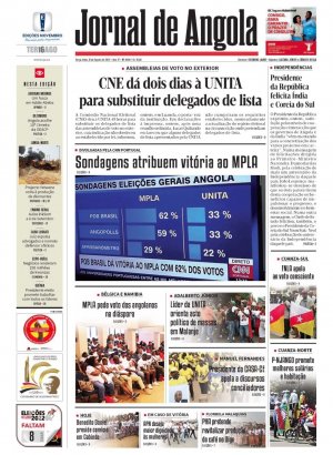 Capa do Jornal de Angola, Terça, 16 de Agosto de 2022
