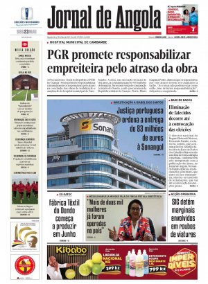Capa do Jornal de Angola, Segunda, 23 de Maio de 2022