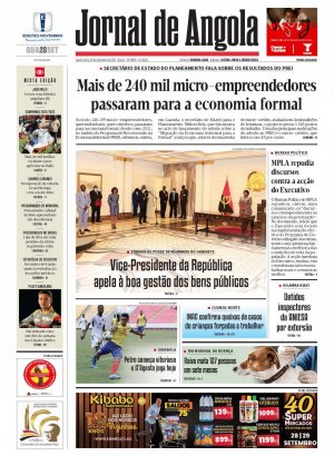 Capa do Jornal de Angola, Quarta, 28 de Setembro de 2022