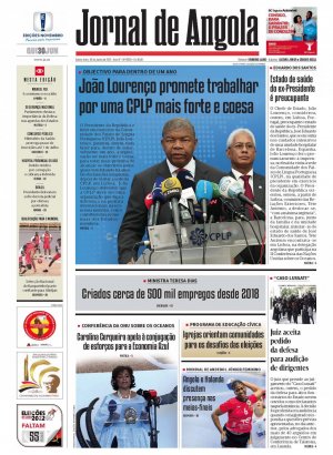 Capa do Jornal de Angola, Sexta, 01 de Julho de 2022