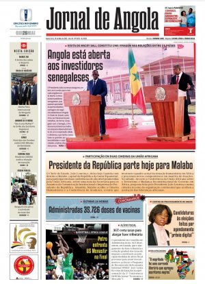 Capa do Jornal de Angola, Quinta, 26 de Maio de 2022