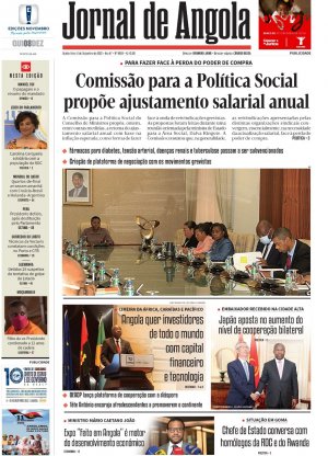 Capa do Jornal de Angola, Quinta, 08 de Dezembro de 2022