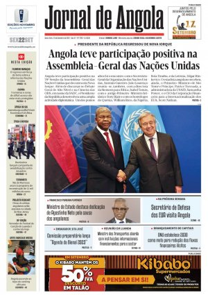 Capa do Jornal de Angola, Sexta, 22 de Setembro de 2023