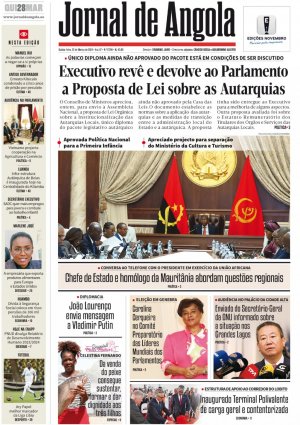 Capa do Jornal de Angola, Quinta, 28 de Março de 2024