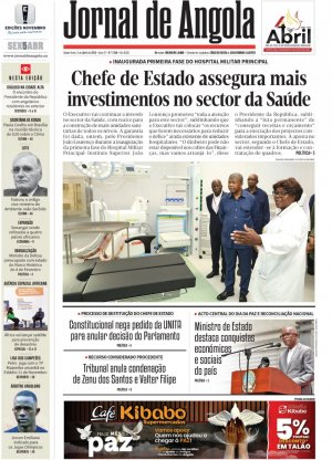 Capa do Jornal de Angola, Quinta, 02 de Maio de 2024
