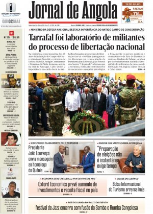 Capa do Jornal de Angola, Quinta, 02 de Maio de 2024