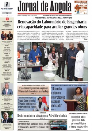 Capa do Jornal de Angola, Quinta, 16 de Maio de 2024
