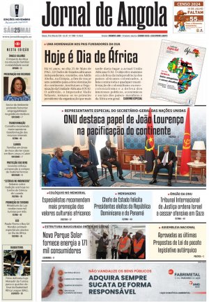 Capa do Jornal de Angola, Sábado, 25 de Maio de 2024