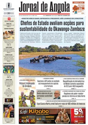 Capa do Jornal de Angola, Quinta, 30 de Maio de 2024