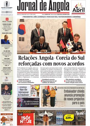 Capa do Jornal de Angola, Quarta, 01 de Maio de 2024