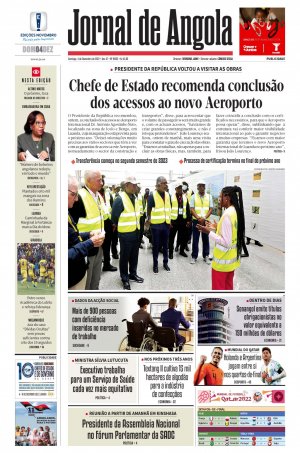 Capa do Jornal de Angola, Domingo, 04 de Dezembro de 2022
