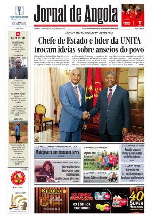 Capa do Jornal de Angola, Sexta, 07 de Outubro de 2022