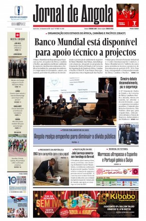 Capa do Jornal de Angola, Quarta, 07 de Dezembro de 2022