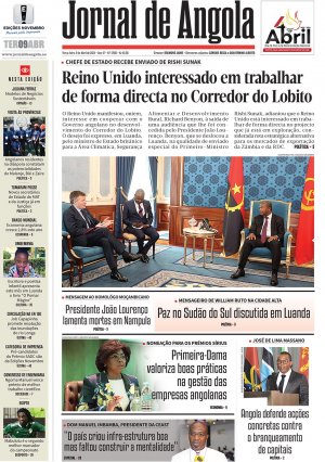 Capa do Jornal de Angola, Terça, 09 de Abril de 2024