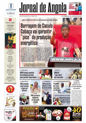Capa do Jornal de Angola, Sexta, 12 de Agosto de 2022