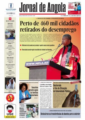 Capa do Jornal de Angola, Domingo, 15 de Maio de 2022