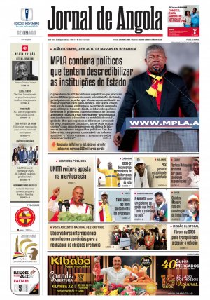 Capa do Jornal de Angola, Sexta, 19 de Agosto de 2022