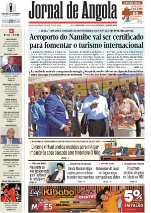 Capa do Jornal de Angola, Segunda, 20 de Maio de 2024