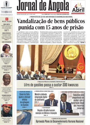 Capa do Jornal de Angola, Terça, 23 de Abril de 2024