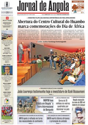 Capa do Jornal de Angola, Domingo, 26 de Maio de 2024