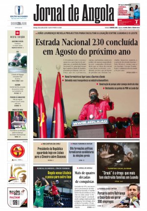 Capa do Jornal de Angola, Domingo, 26 de Junho de 2022