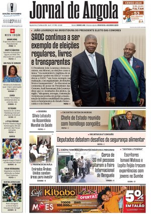 Capa do Jornal de Angola, Segunda, 27 de Maio de 2024