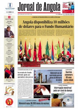 Capa do Jornal de Angola, Sábado, 28 de Maio de 2022
