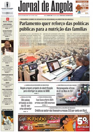 Capa do Jornal de Angola, Terça, 28 de Maio de 2024