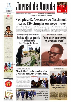Capa do Jornal de Angola, Quinta, 29 de Setembro de 2022