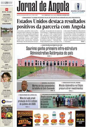 Capa do Jornal de Angola, Quarta, 29 de Novembro de 2023