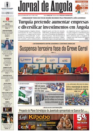 Capa do Jornal de Angola, Quarta, 29 de Maio de 2024