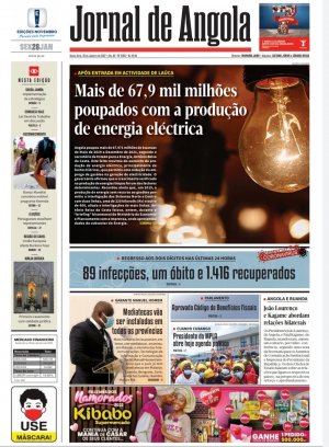 Capa do Jornal de Angola, Sexta, 28 de Janeiro de 2022