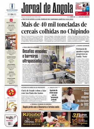 Capa do Jornal de Angola, Segunda, 04 de Julho de 2022