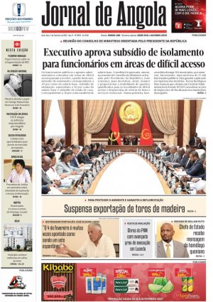 Capa do Jornal de Angola, Sexta, 03 de Fevereiro de 2023