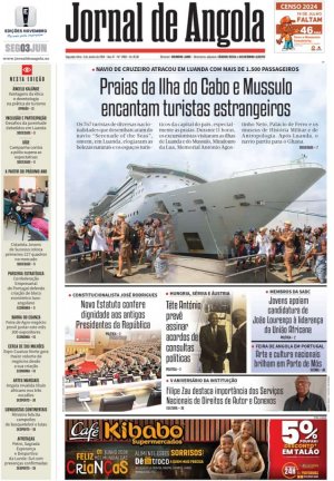 Capa do Jornal de Angola, Segunda, 03 de Junho de 2024